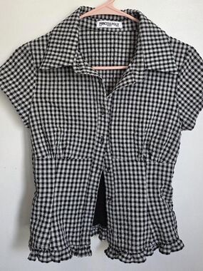 Princess Polly Black & White Gingham Button Top